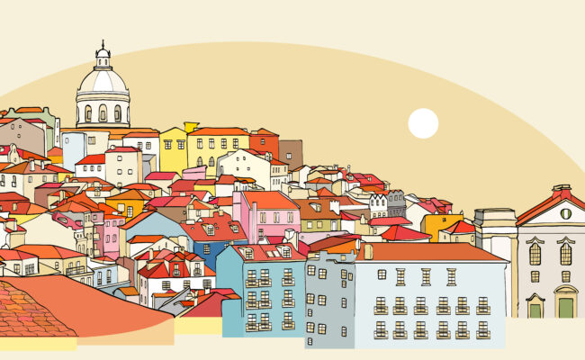 Lisbon,Cityscape,View.,Traditional,Lisbon,Landmark.,Vector,Illustration